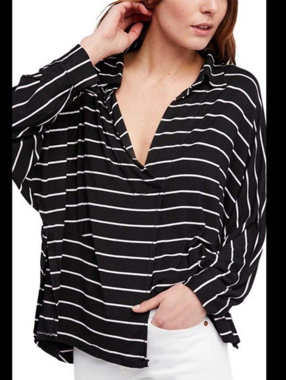 Free People We The Free Can’t Fool Me Striped Top Small Oversized Boho V-Neck